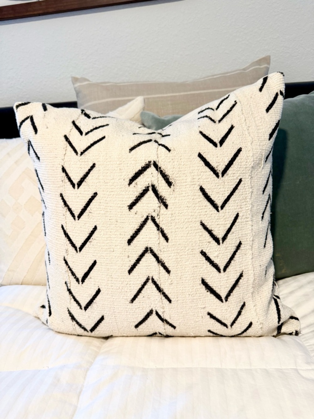 MOVING SALE | Authentic Handmade African Mud Cloth 18x18 White Throw Pillowcase